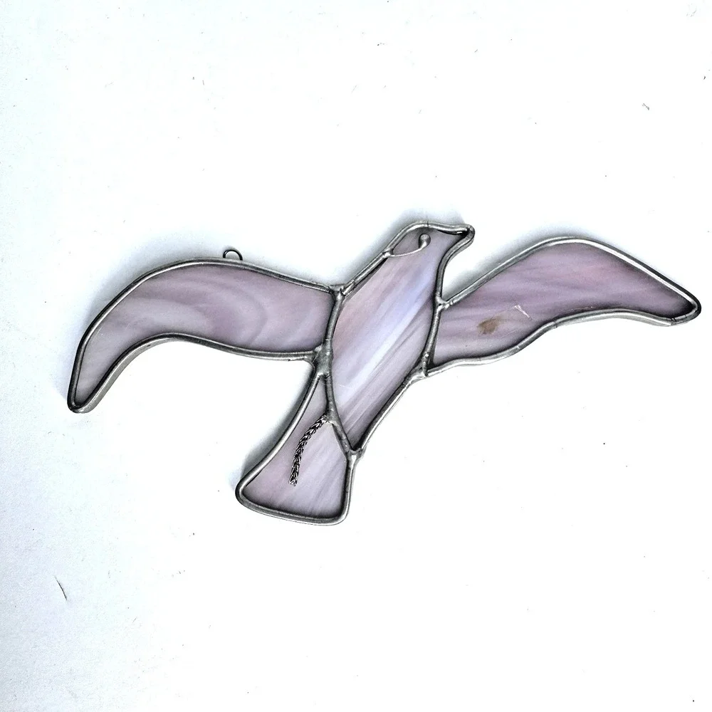 Vintage Stained-Glass Bird Seagull‎ Suncatcher Purple Lavender Hanging Window